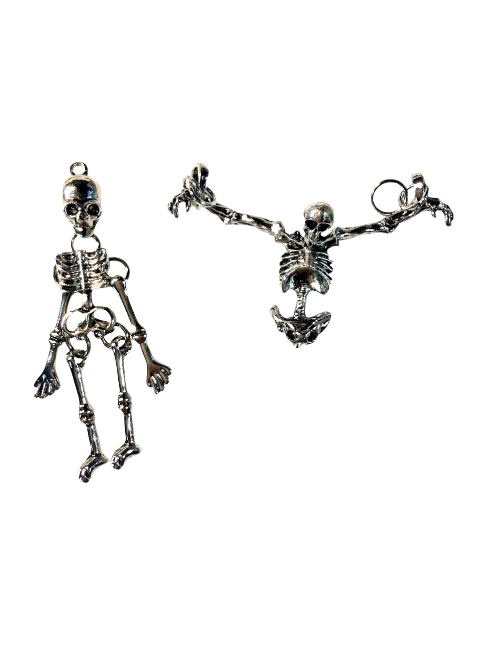 Silver Skeleton Charm Pair - Halloween Pendant Charms